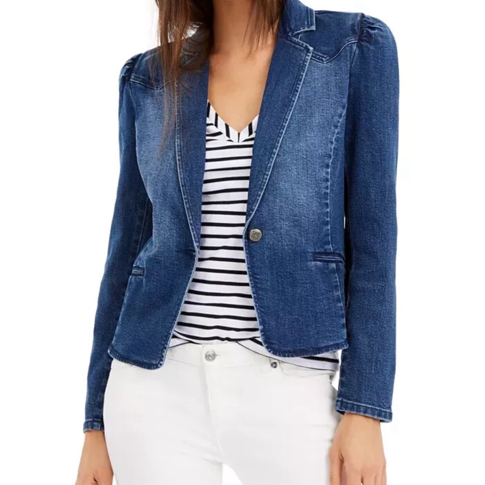 INC International Concepts Puff-Sleeve Denim Blazer
